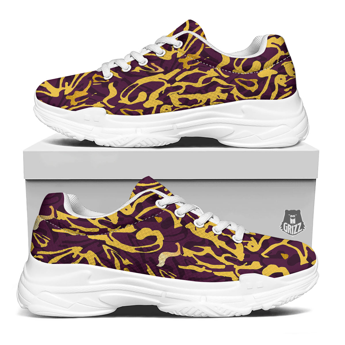 Leopard Yellow And Purple Print Pattern White Chunky Shoes-grizzshop