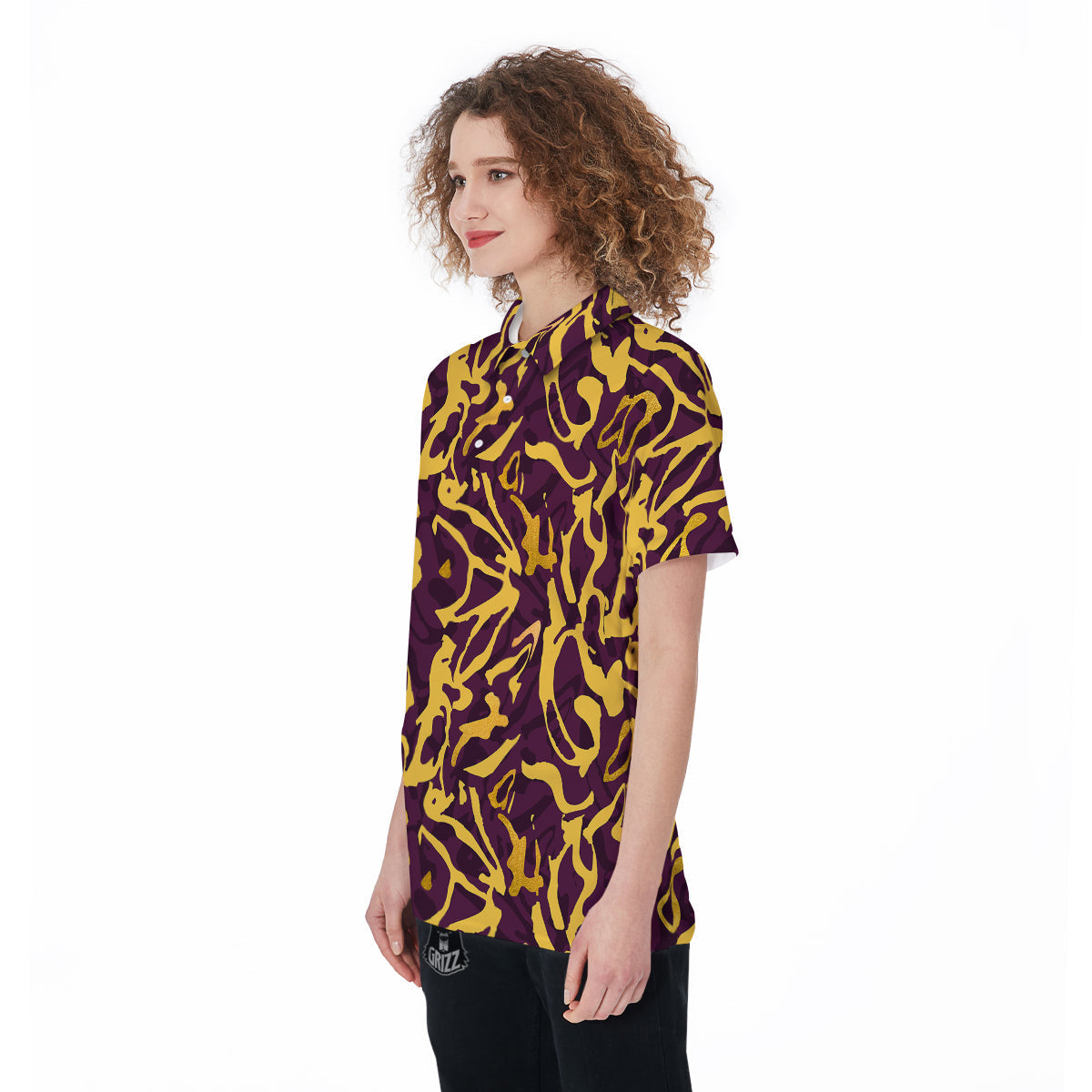 Leopard Yellow And Purple Print Pattern Women's Golf Shirts-grizzshop