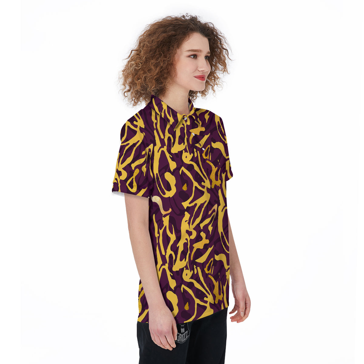 Leopard Yellow And Purple Print Pattern Women's Golf Shirts-grizzshop