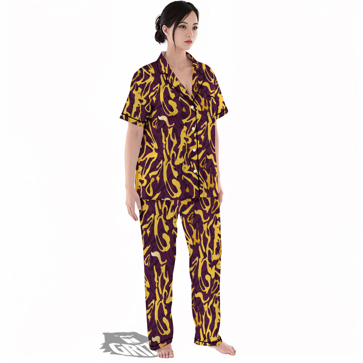 Leopard Yellow And Purple Print Pattern Women's Pajamas Set-grizzshop