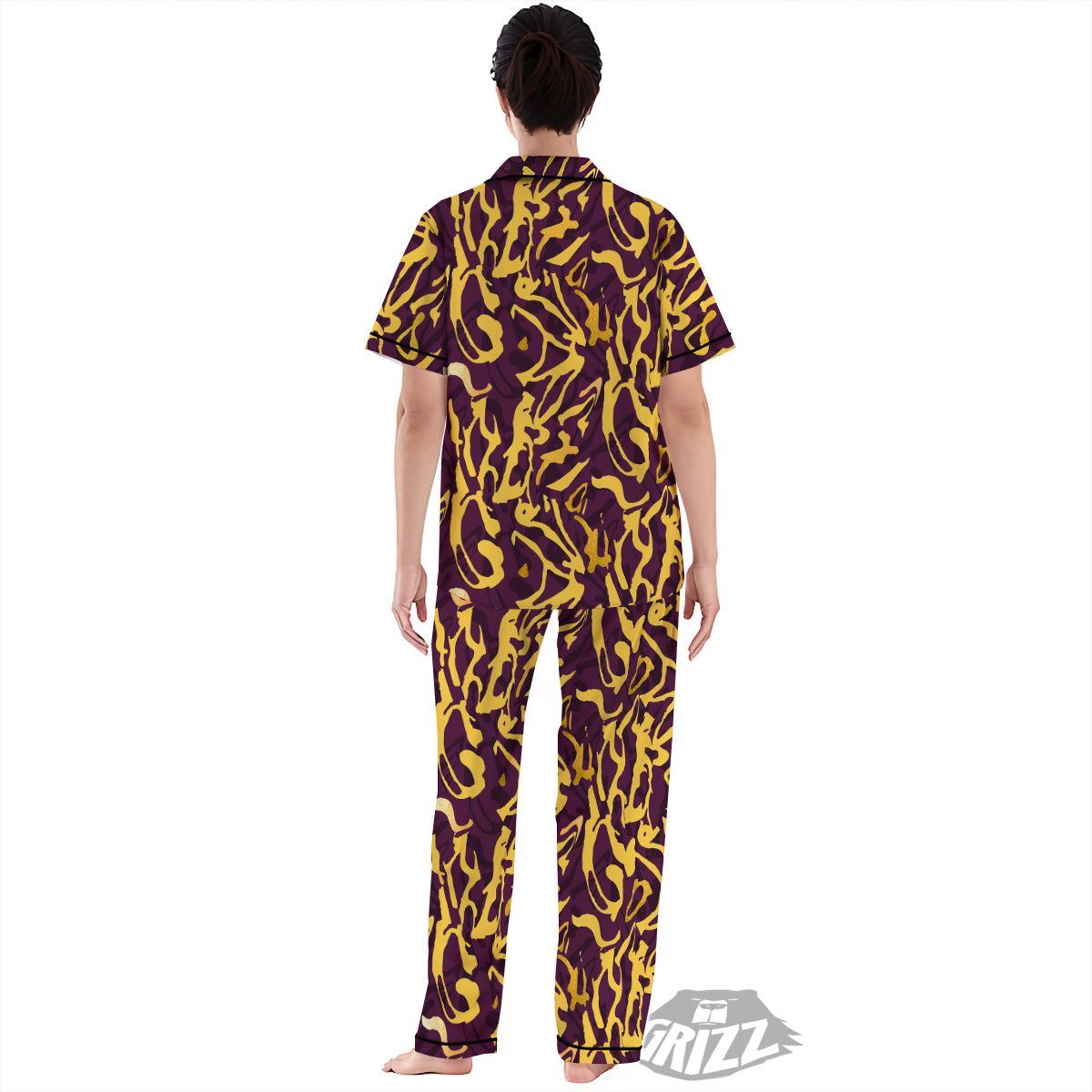 Leopard Yellow And Purple Print Pattern Women's Pajamas Set-grizzshop