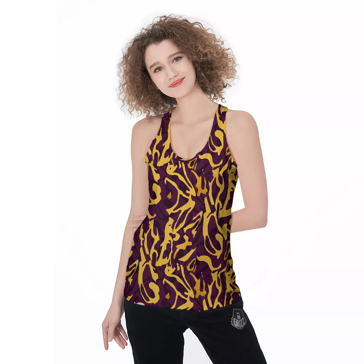 Leopard Yellow And Purple Print Pattern Women's Racerback Tank Top-grizzshop