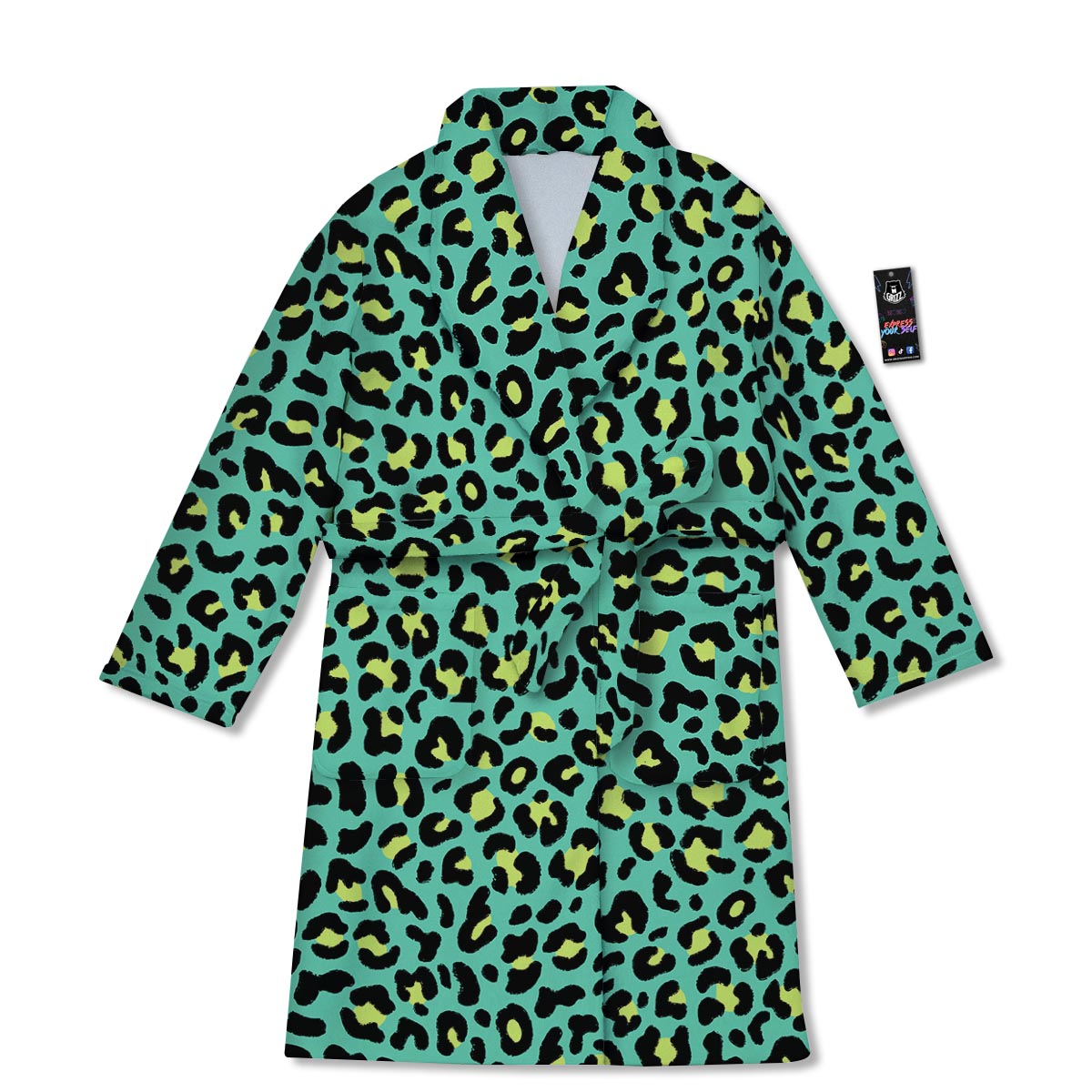 Leopard Yellow And Teal Print Pattern Bathrobe-grizzshop