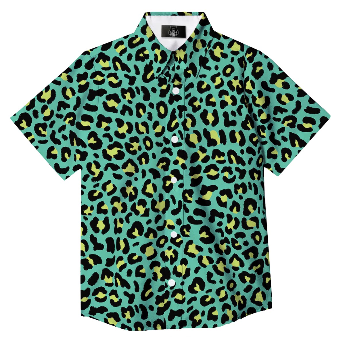 Leopard Yellow And Teal Print Pattern Button Up Shirt-grizzshop