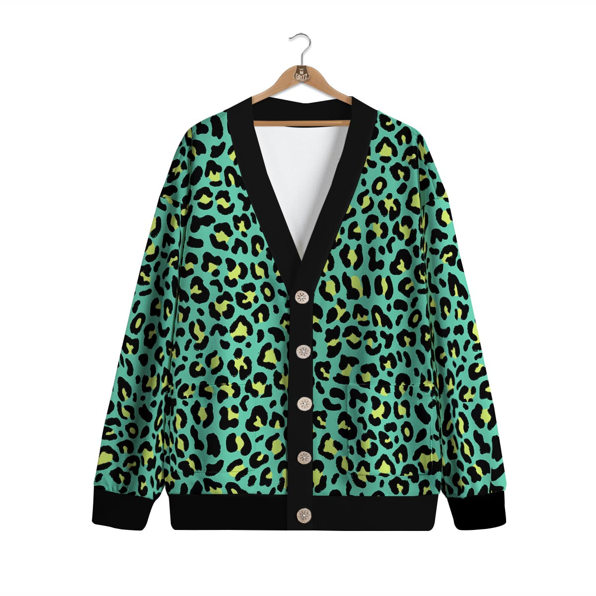 Leopard Yellow And Teal Print Pattern Cardigan-grizzshop