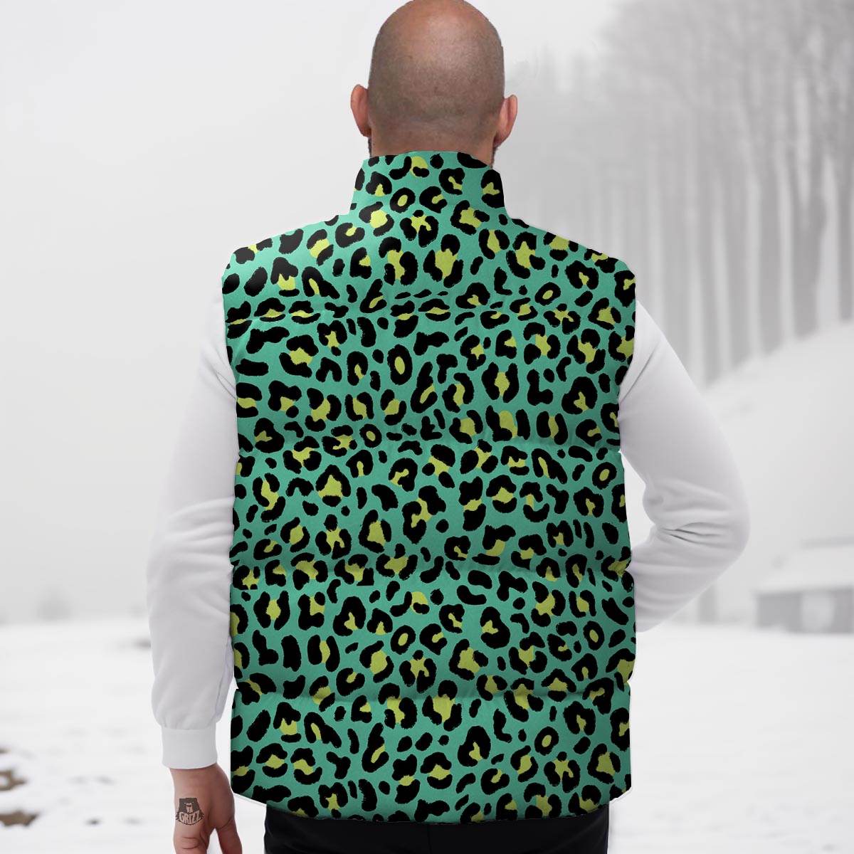 Leopard Yellow And Teal Print Pattern Down Vest