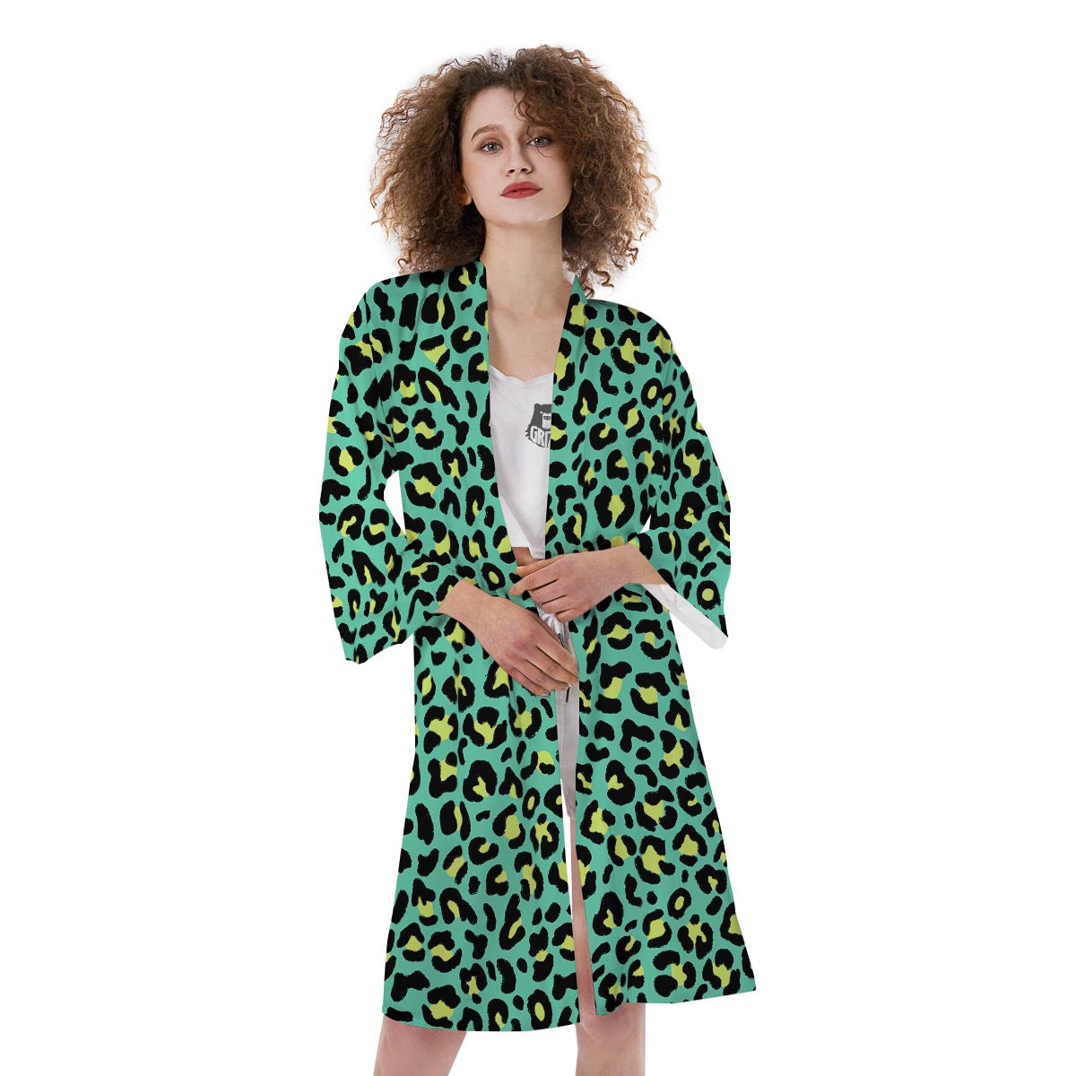 Leopard Yellow And Teal Print Pattern Kimono-grizzshop
