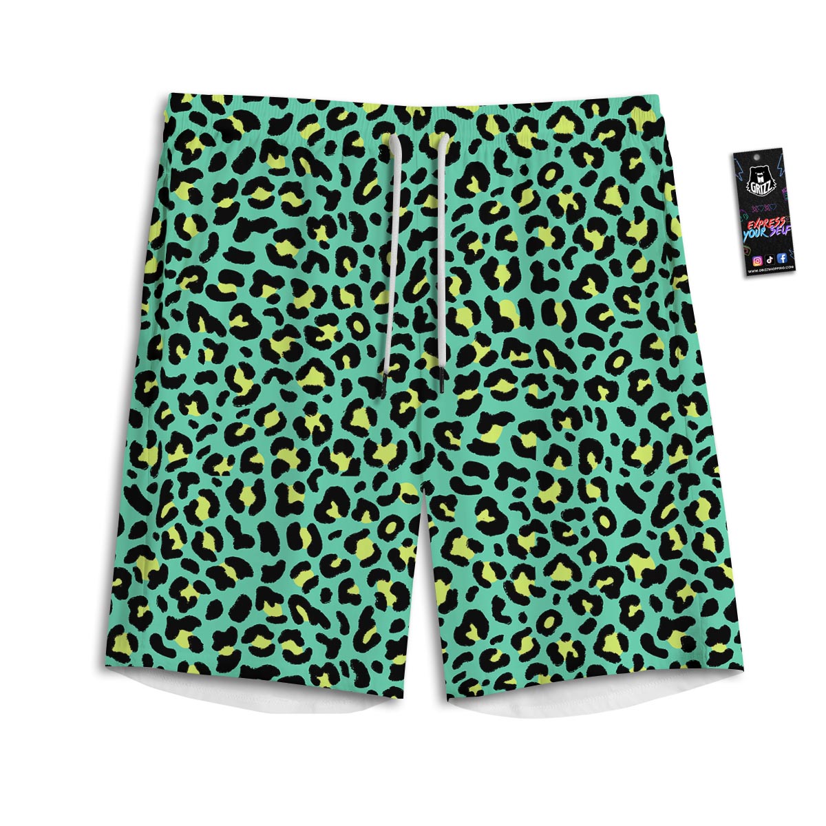 Leopard Yellow And Teal Print Pattern Men's Athletic Shorts