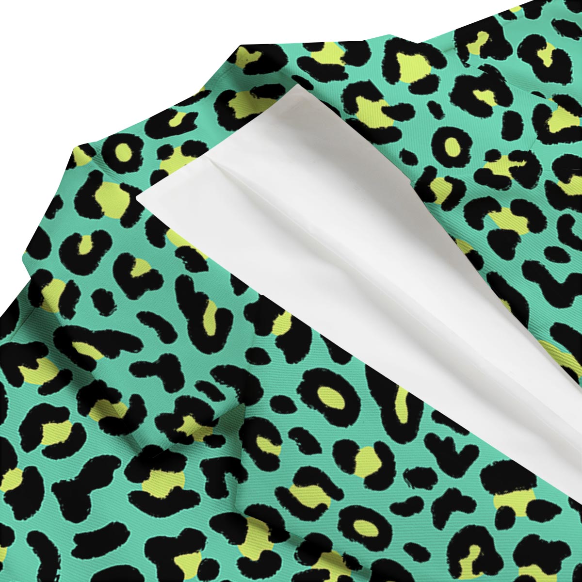 Leopard Yellow And Teal Print Pattern Men's Blazer-grizzshop