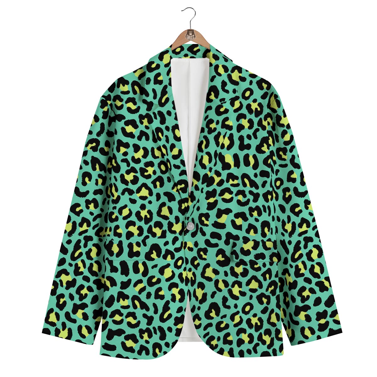 Leopard Yellow And Teal Print Pattern Men's Blazer-grizzshop