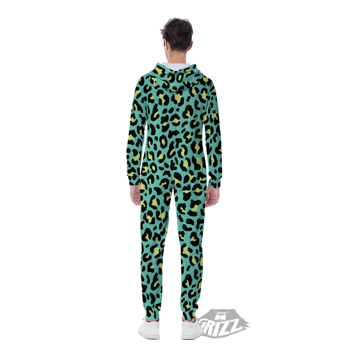 Leopard Yellow And Teal Print Pattern Men's Jumpsuit-grizzshop