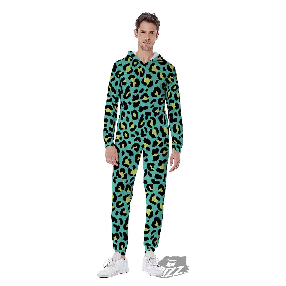 Leopard Yellow And Teal Print Pattern Men's Jumpsuit-grizzshop