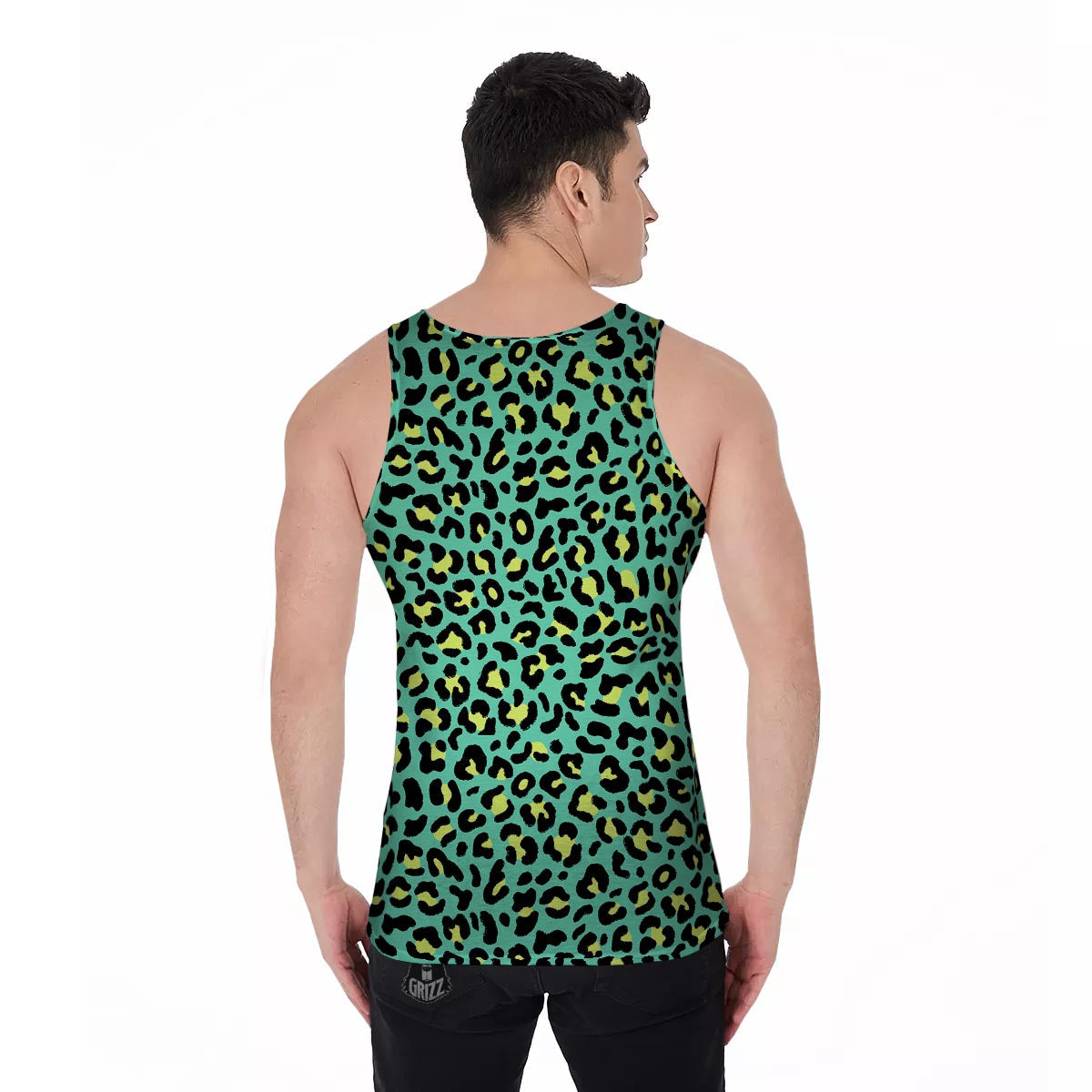 Leopard Yellow And Teal Print Pattern Men's Tank Top-grizzshop