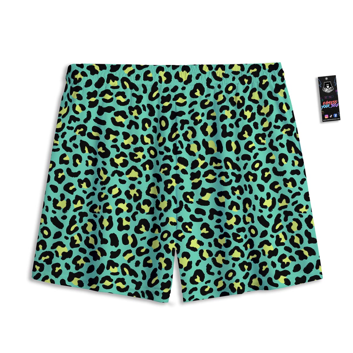 Leopard Yellow And Teal Print Pattern Mesh Shorts
