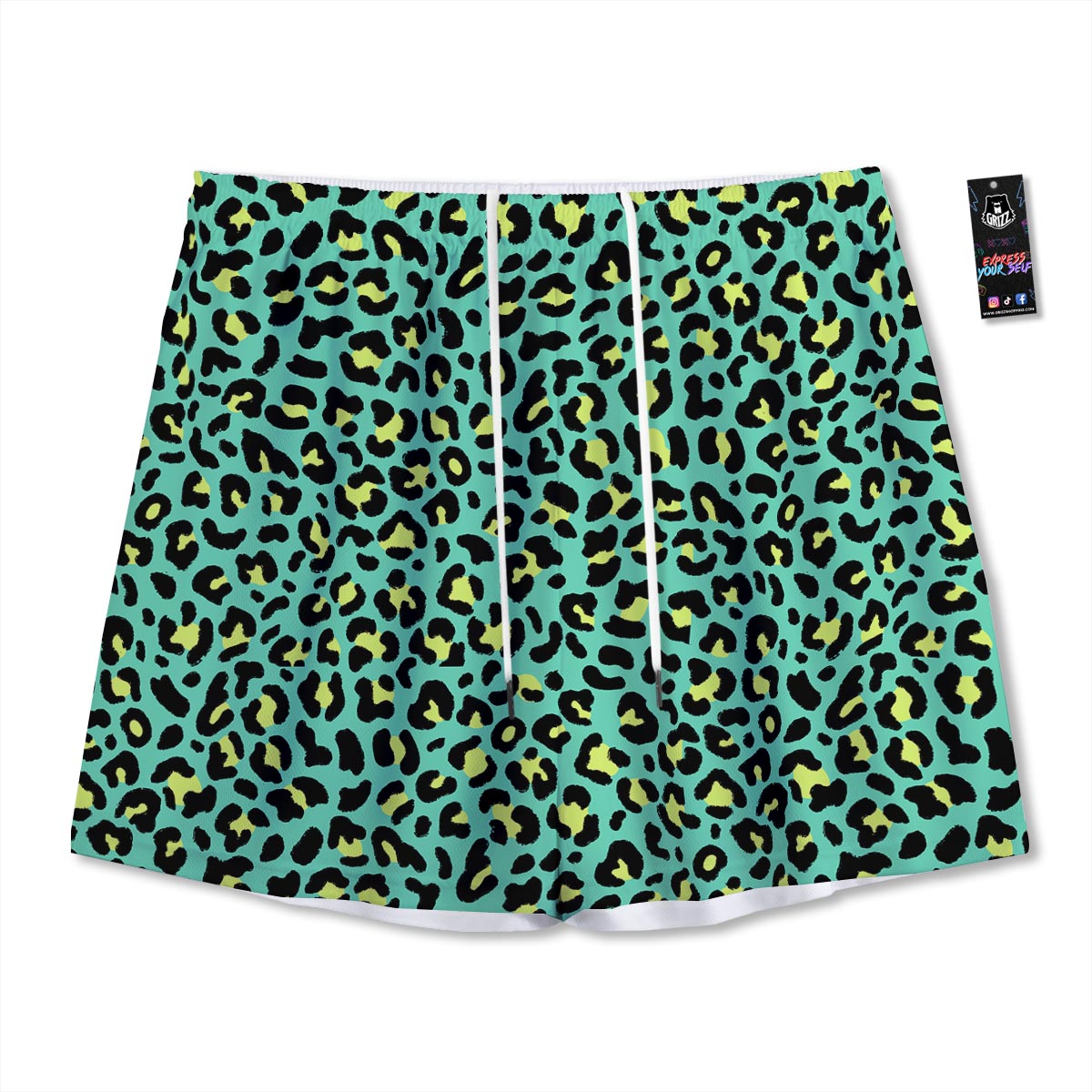 Leopard Yellow And Teal Print Pattern Mesh Shorts