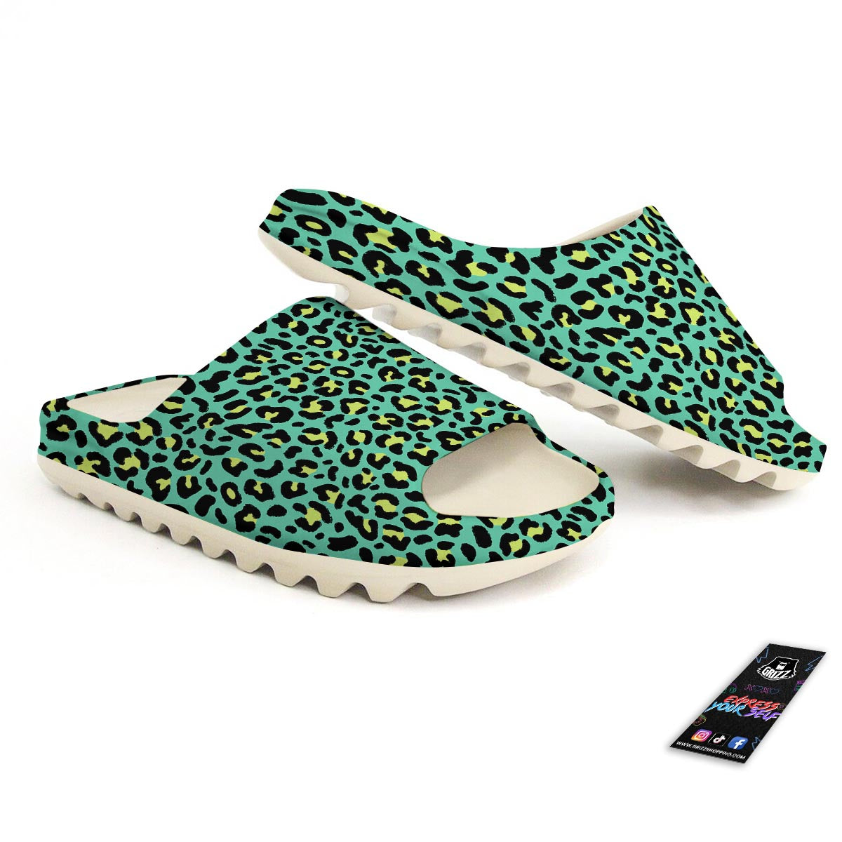Leopard Yellow And Teal Print Pattern Sandals-grizzshop