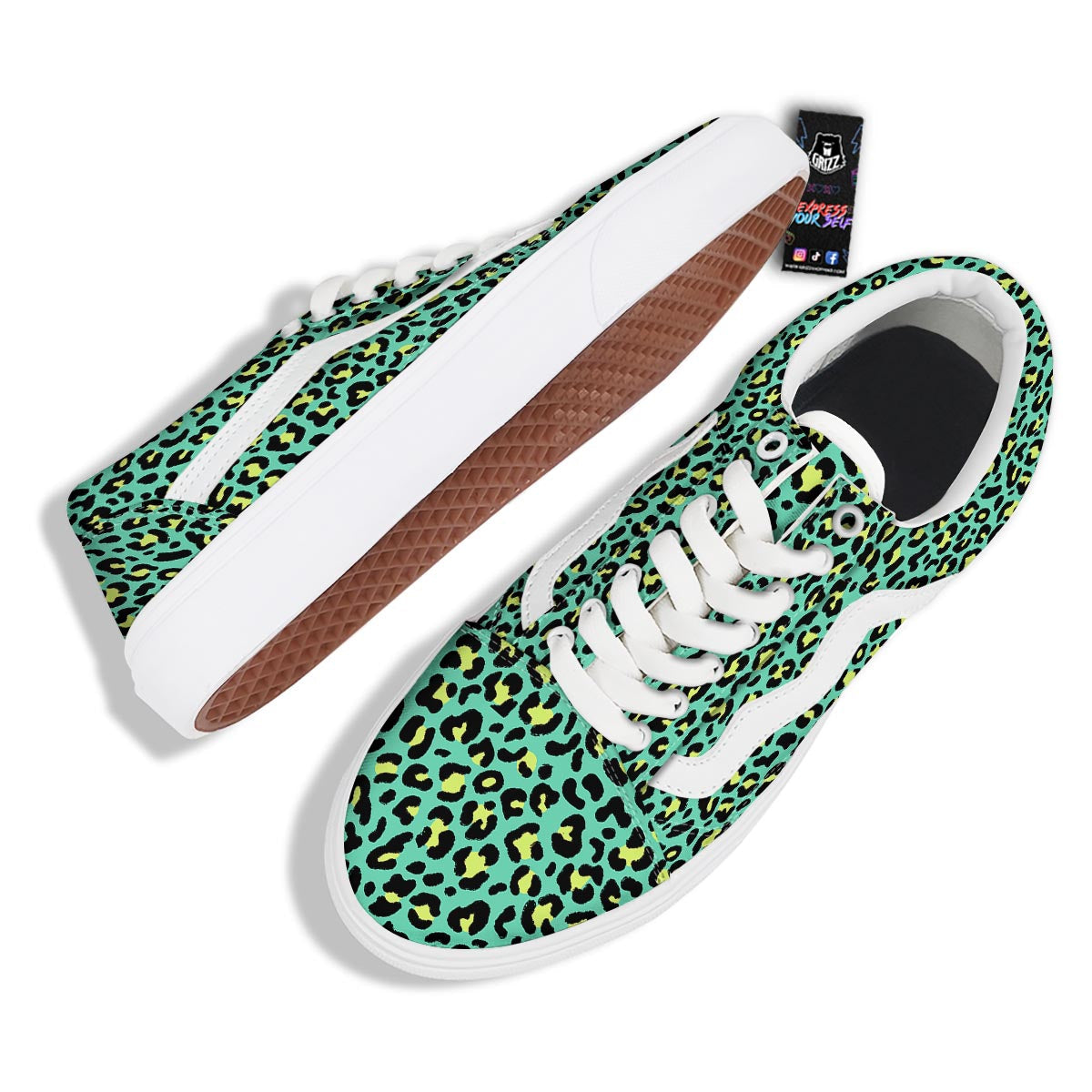 Leopard Yellow And Teal Print Pattern Skate Shoes-grizzshop