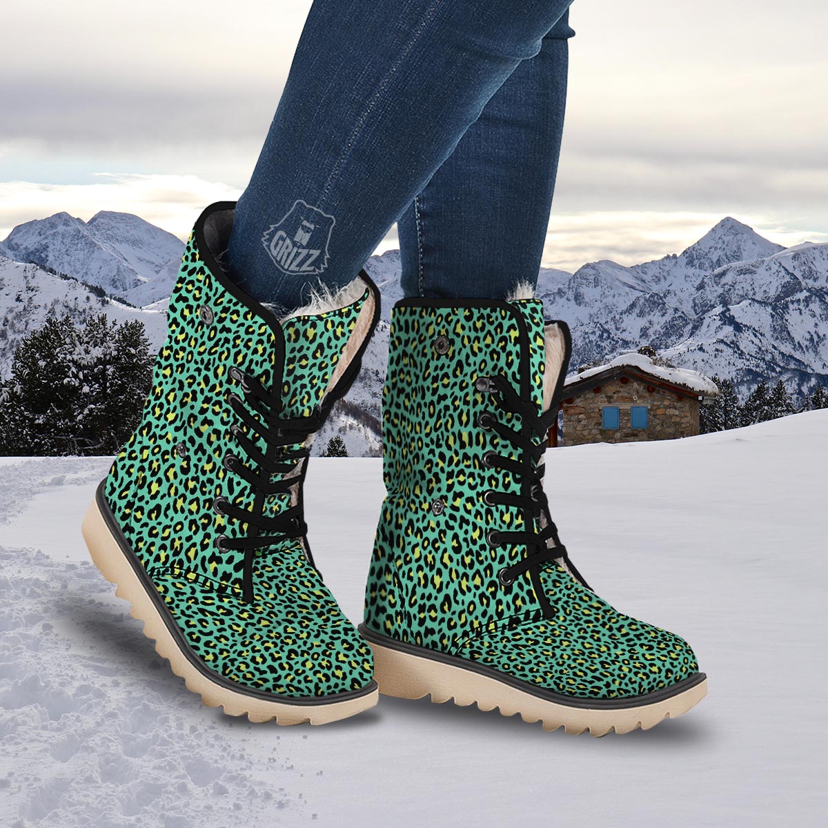 Leopard Yellow And Teal Print Pattern Snow Boots-grizzshop