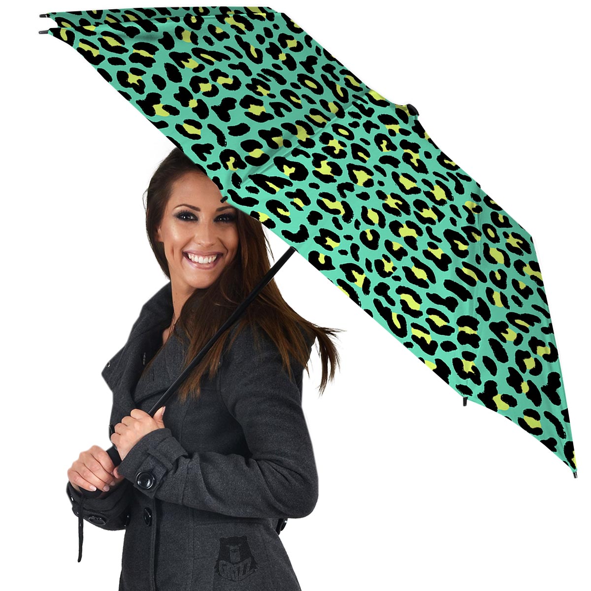 Leopard Yellow And Teal Print Pattern Umbrella-grizzshop