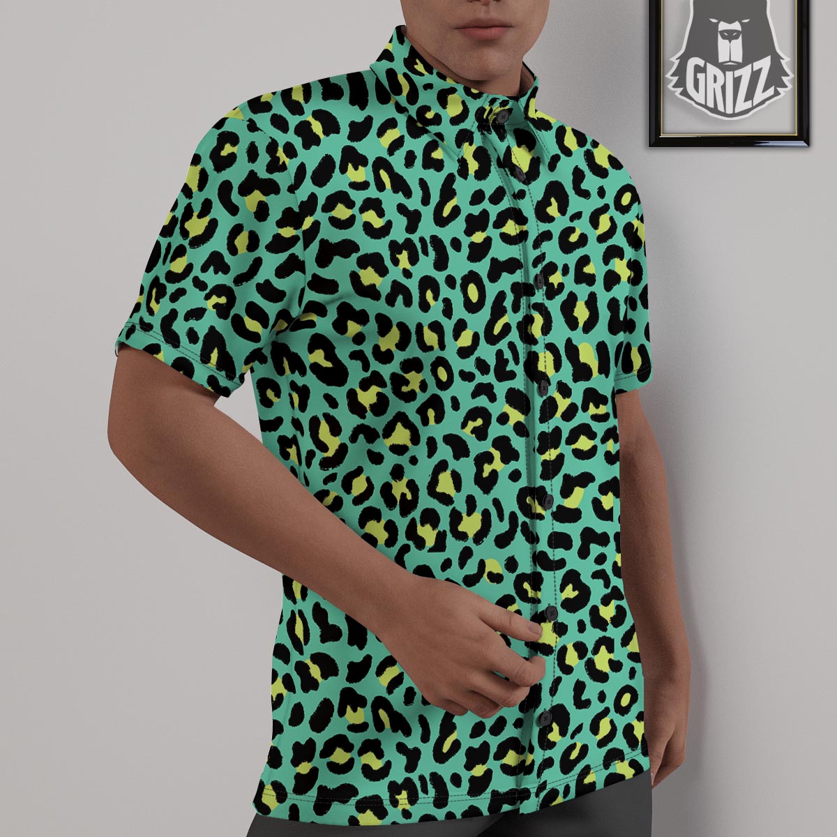 Leopard Yellow And Teal Print Pattern Untucked Shirts-grizzshop