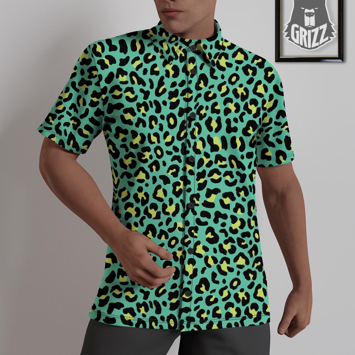 Leopard Yellow And Teal Print Pattern Untucked Shirts-grizzshop