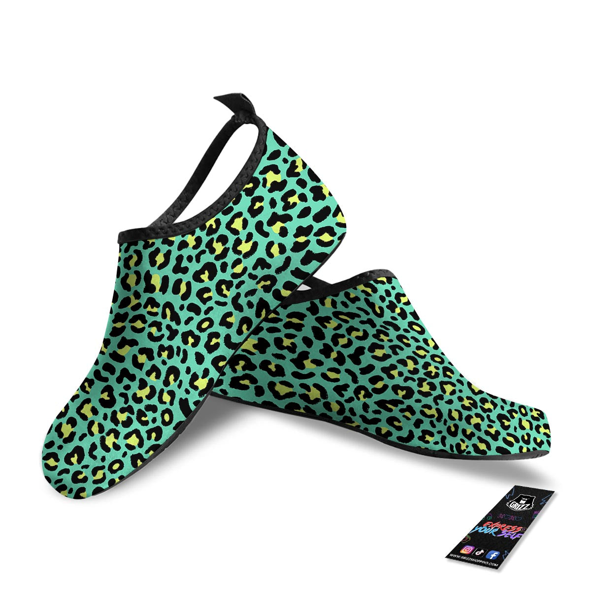 Leopard Yellow And Teal Print Pattern Water Shoes-grizzshop