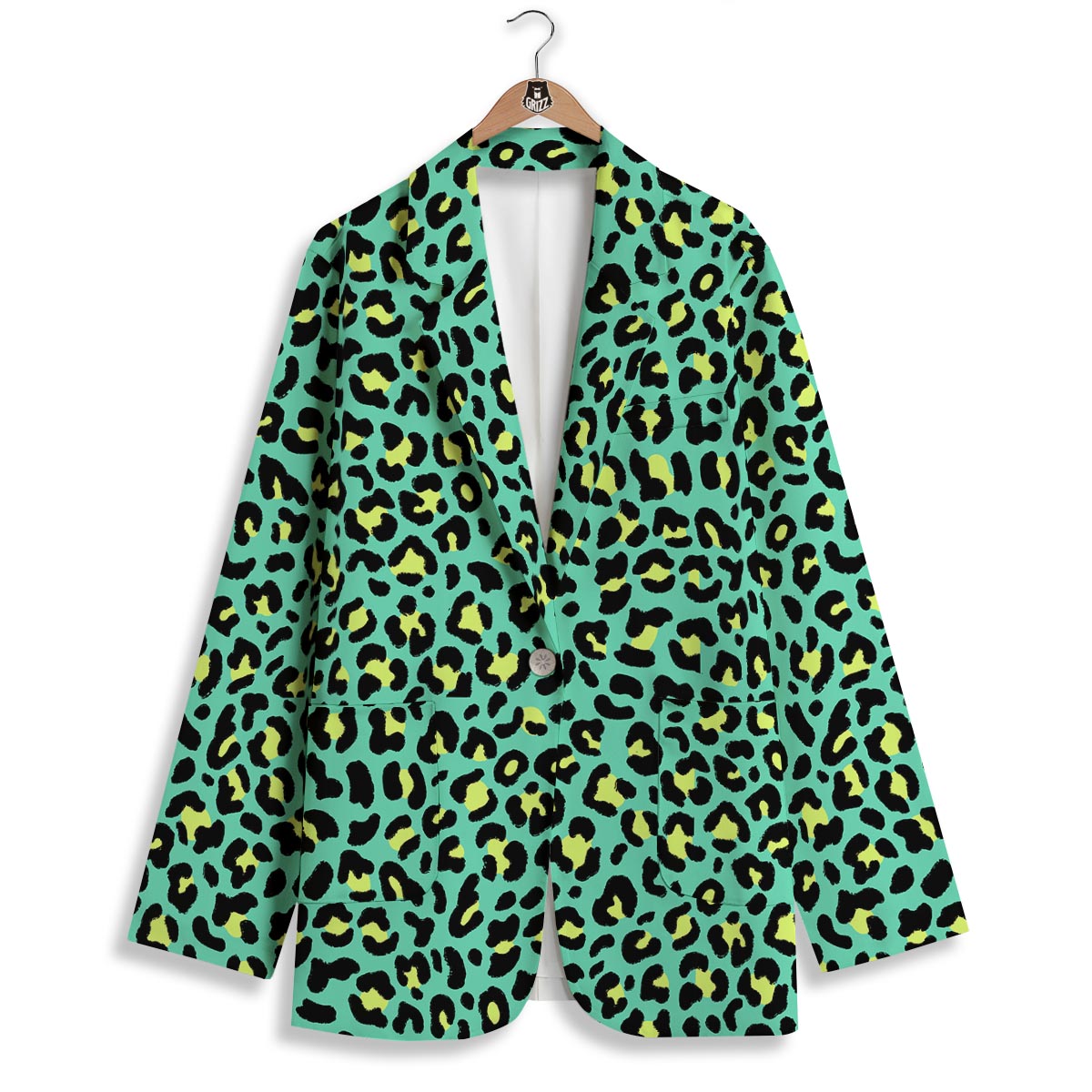 Leopard Yellow And Teal Print Pattern Women's Blazer-grizzshop