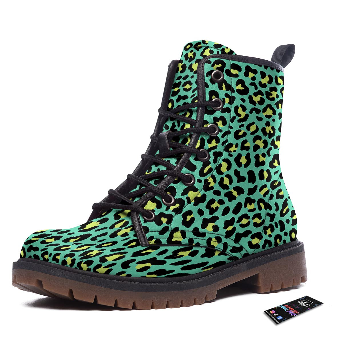 Leopard Yellow And Teal Print Pattern Work Boots-grizzshop
