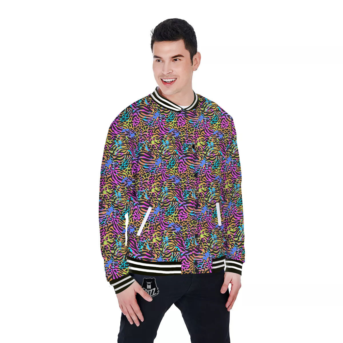 Leopard Zebra Colorful Print Pattern Baseball Jacket-grizzshop