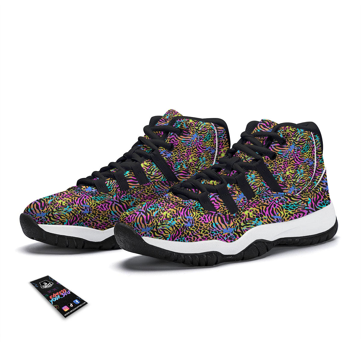 Leopard Zebra Colorful Print Pattern Black Bball Shoes-grizzshop