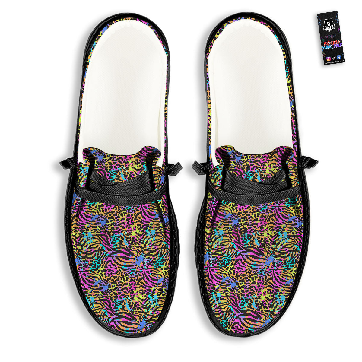 Leopard Zebra Colorful Print Pattern Black Loafers-grizzshop