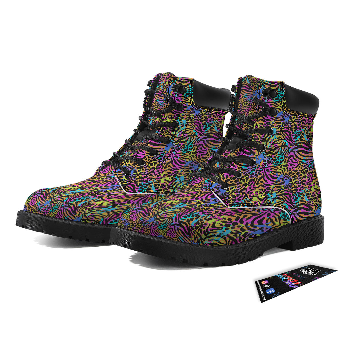 Leopard Zebra Colorful Print Pattern Boots-grizzshop