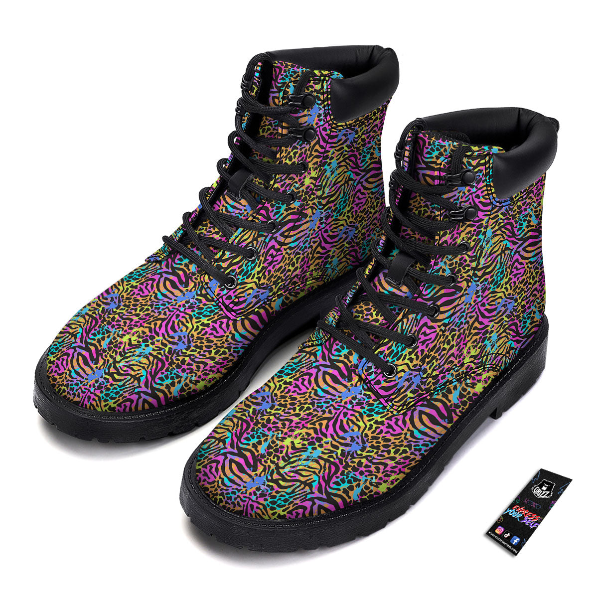 Leopard Zebra Colorful Print Pattern Boots-grizzshop