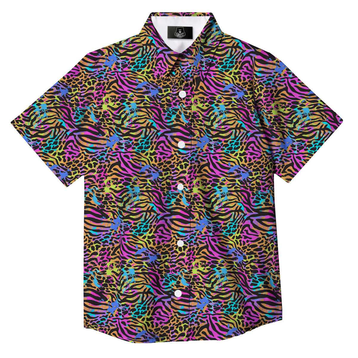Leopard Zebra Colorful Print Pattern Button Up Shirt-grizzshop