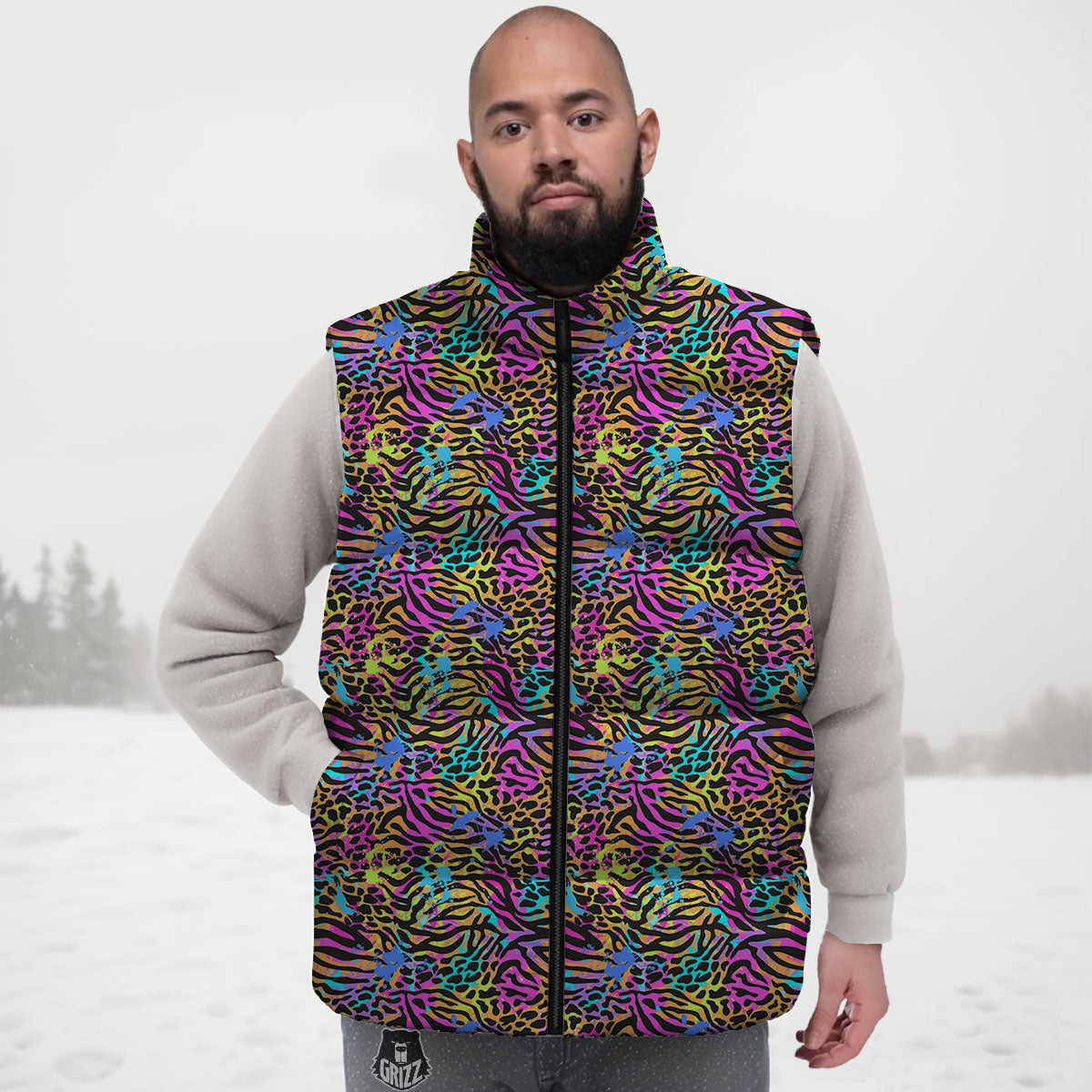 Leopard Zebra Colorful Print Pattern Down Vest