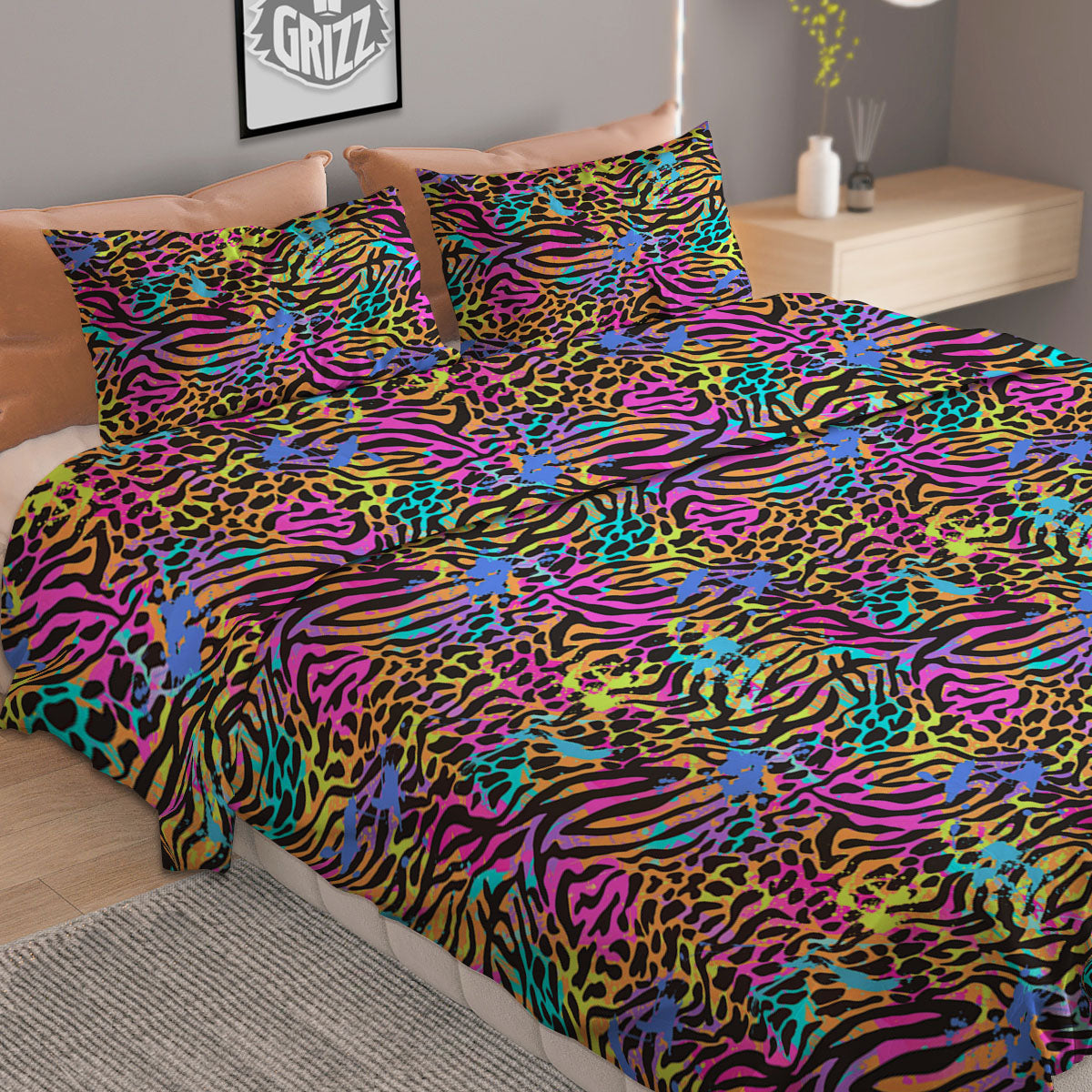 Japanese Bamboo Black And Gold Print Pattern Duvet Cover Bedding Set