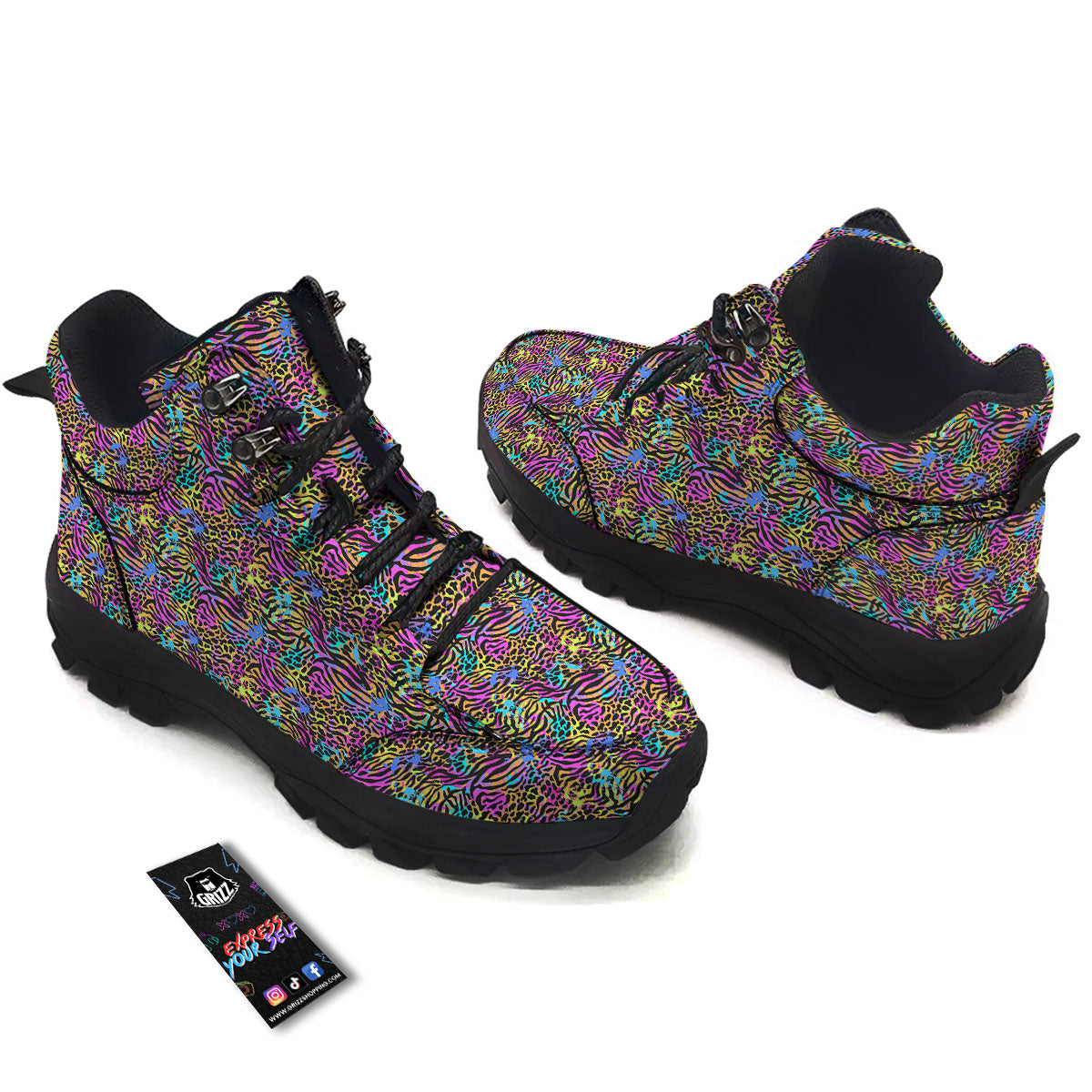 Leopard Zebra Colorful Print Pattern Hiking Shoes-grizzshop