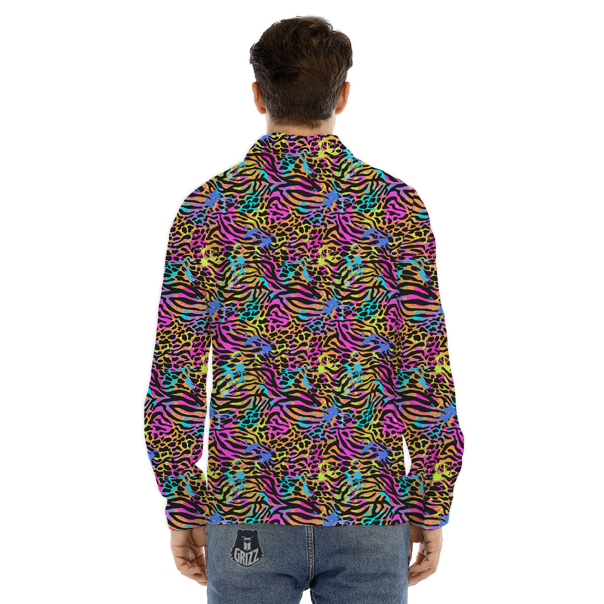 Leopard Zebra Colorful Print Pattern Men's Dress Shirts-grizzshop