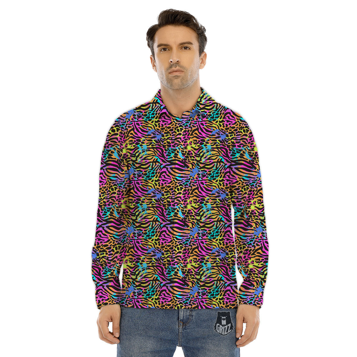 Leopard Zebra Colorful Print Pattern Men's Dress Shirts-grizzshop