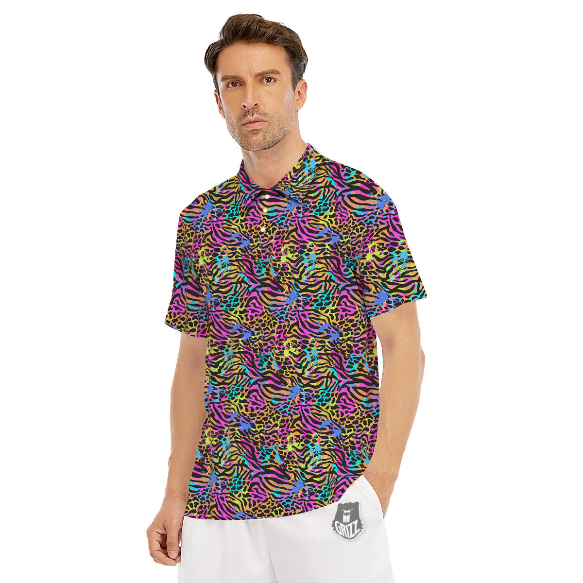 Leopard Zebra Colorful Print Pattern Men's Golf Shirts-grizzshop