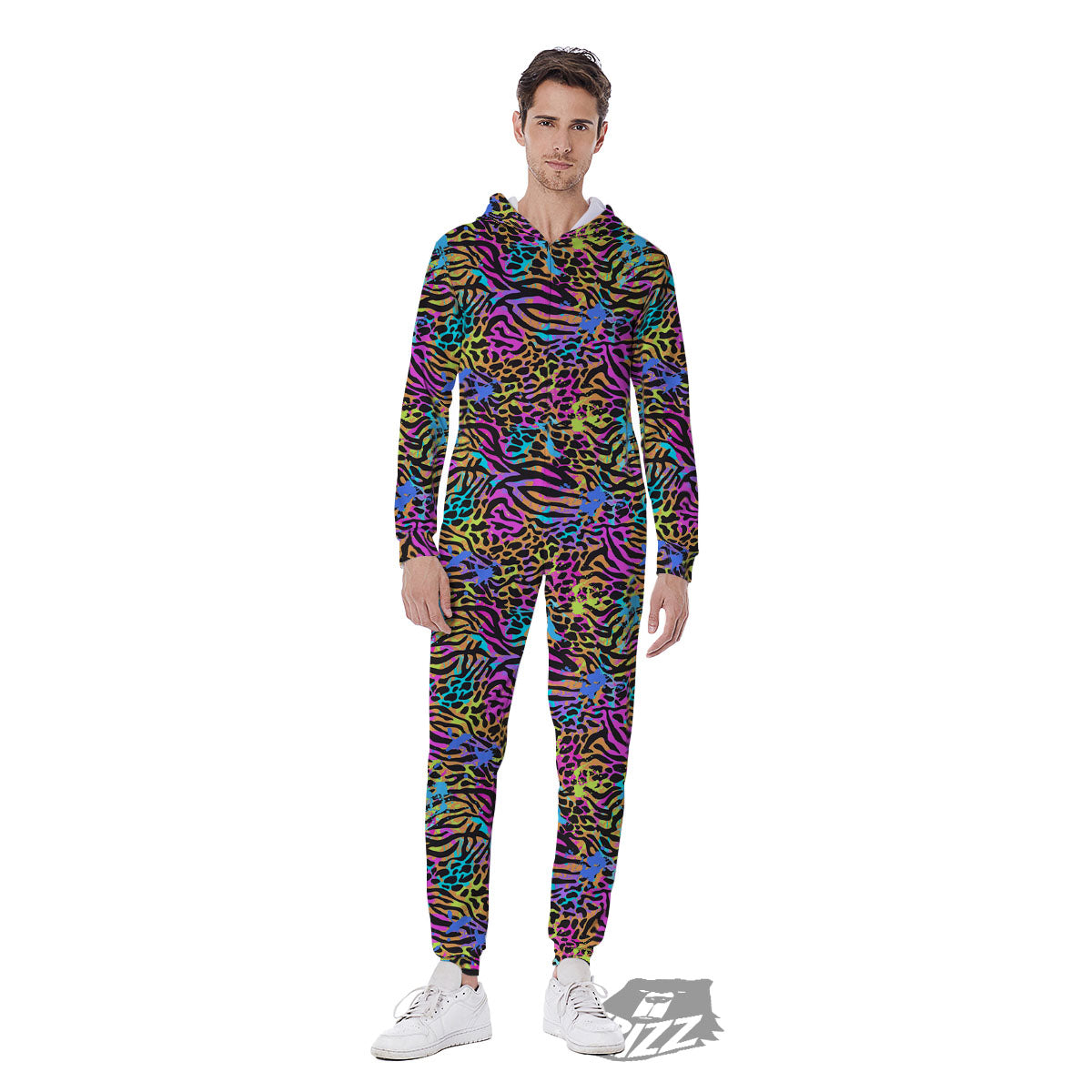 Leopard Zebra Colorful Print Pattern Men's Jumpsuit-grizzshop