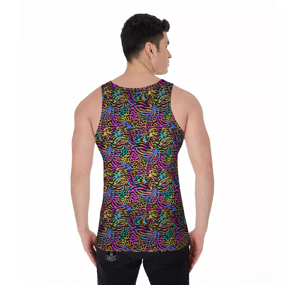 Leopard Zebra Colorful Print Pattern Men's Tank Top-grizzshop