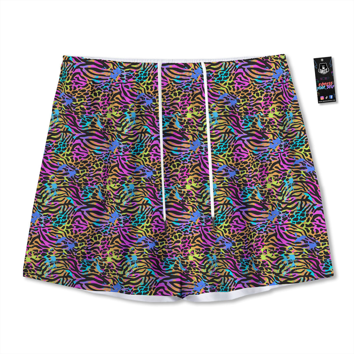 Japanese Bamboo Black And Gold Print Pattern Mesh Shorts