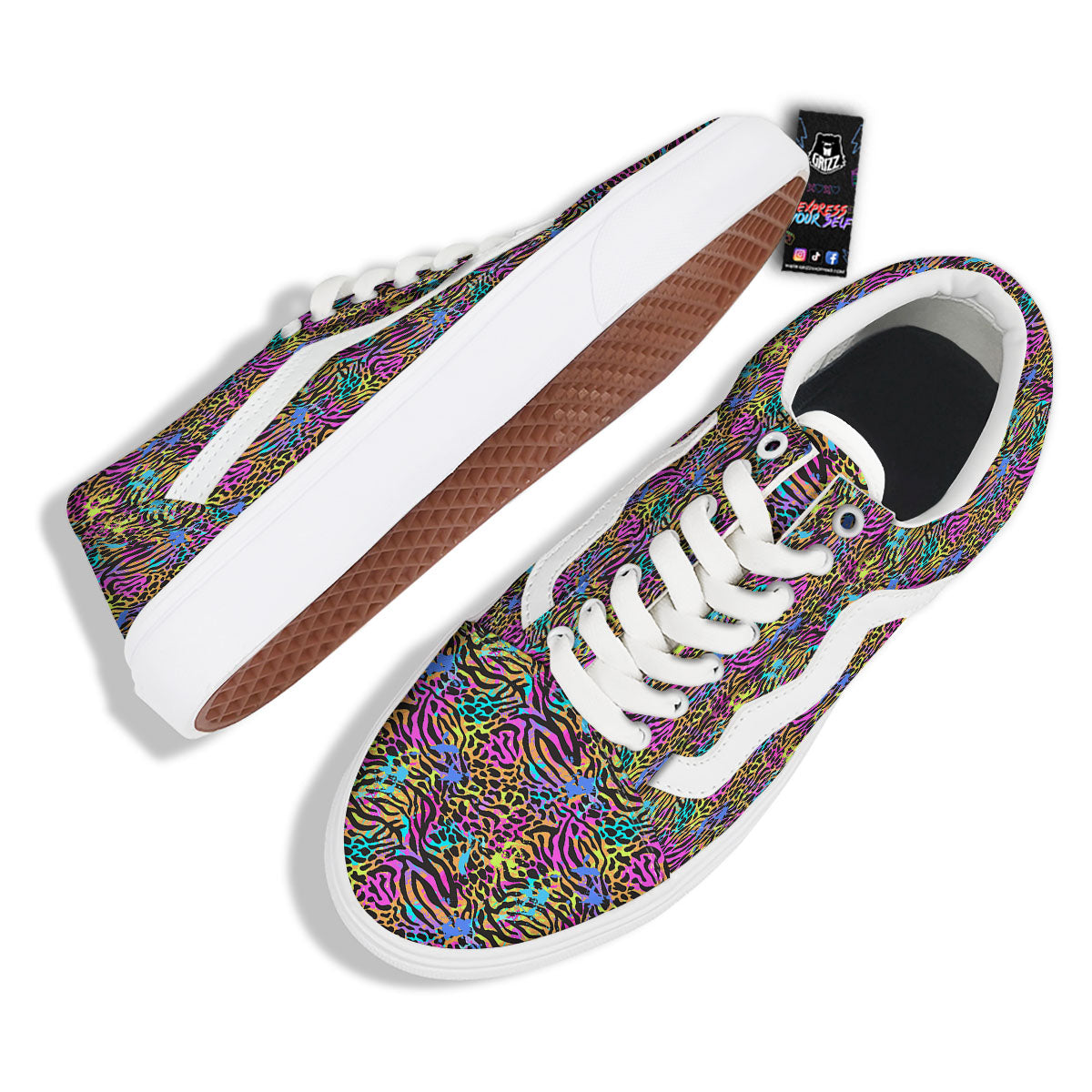 Leopard Zebra Colorful Print Pattern Skate Shoes-grizzshop