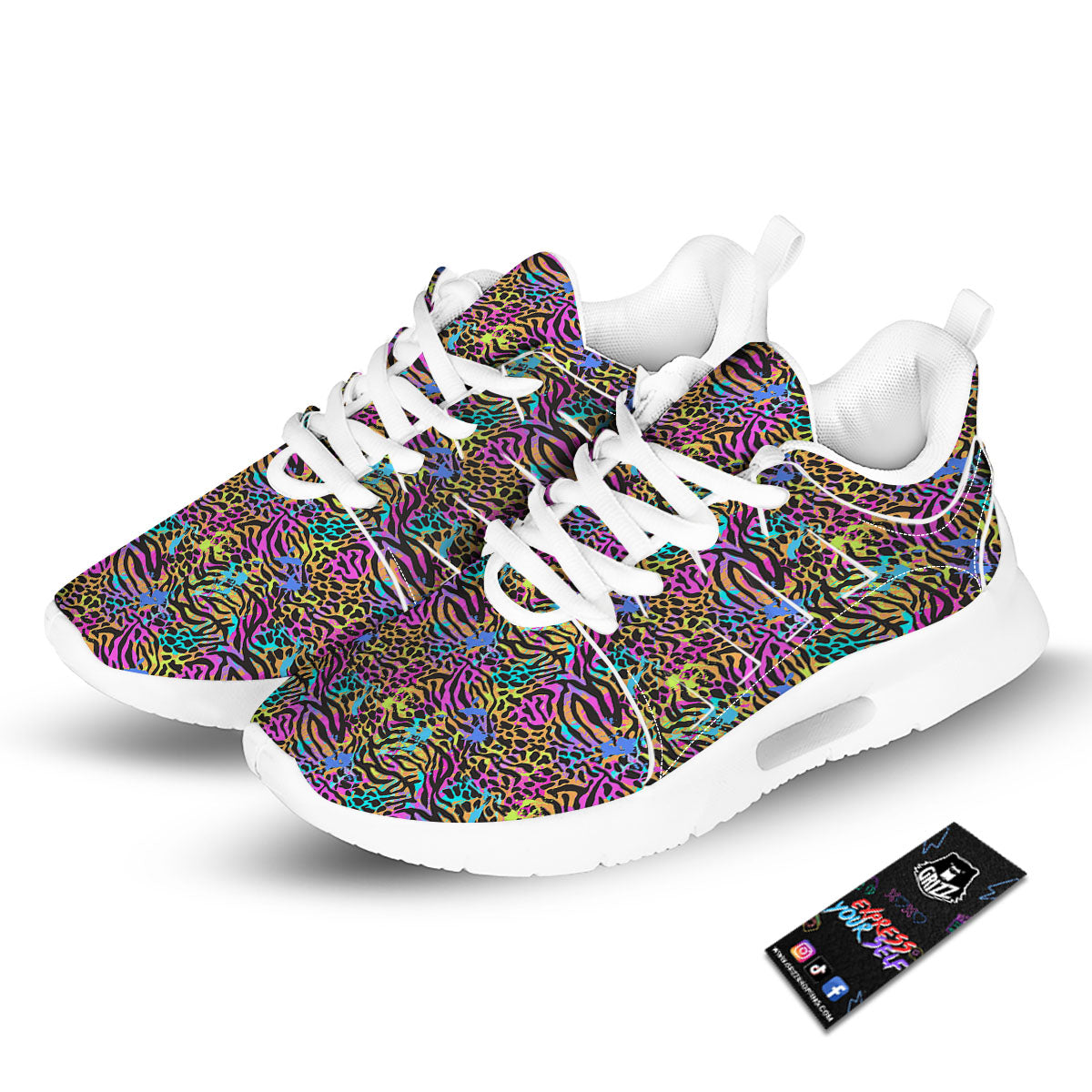 Leopard Zebra Colorful Print Pattern Tennis Shoes-grizzshop