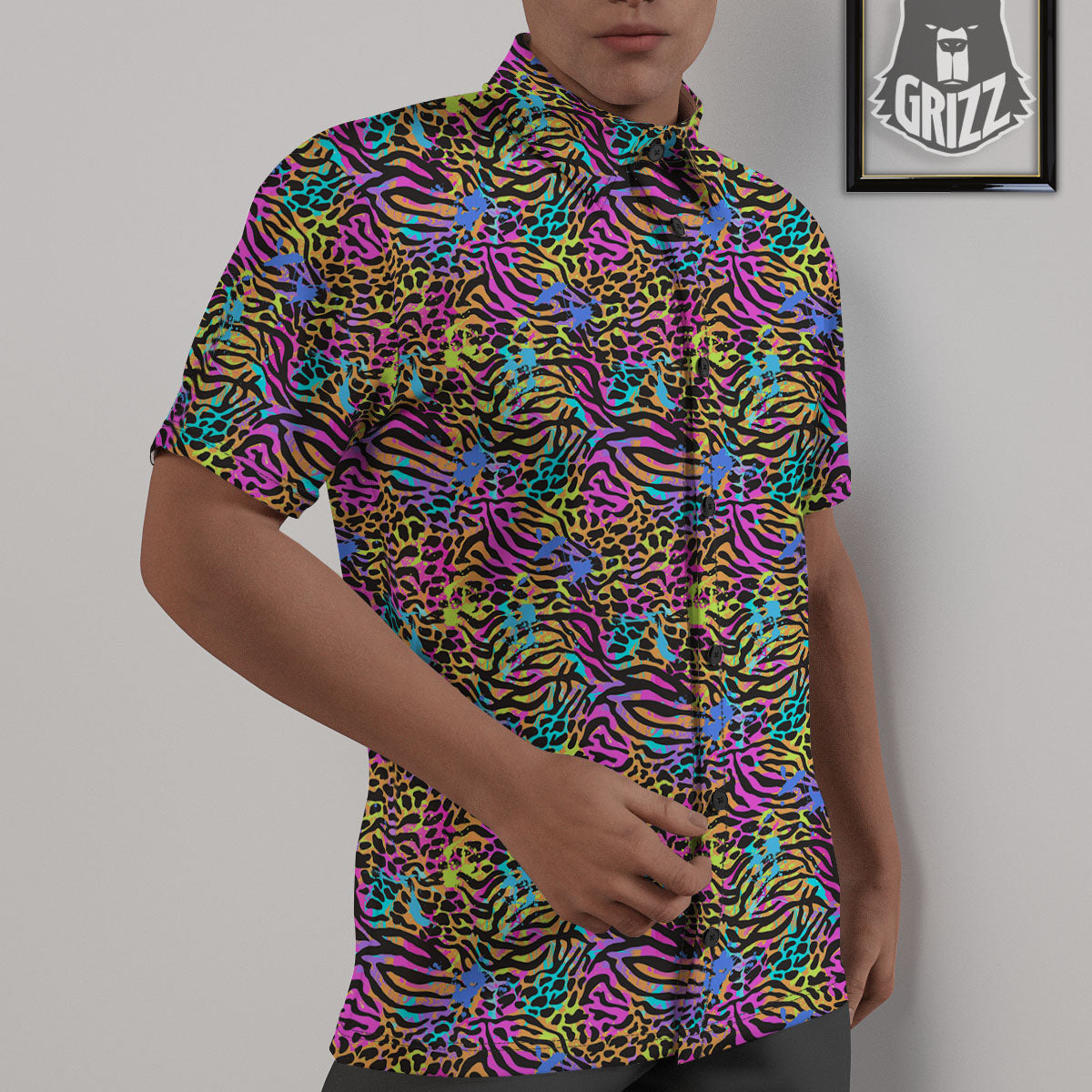 Leopard Zebra Colorful Print Pattern Untucked Shirts-grizzshop