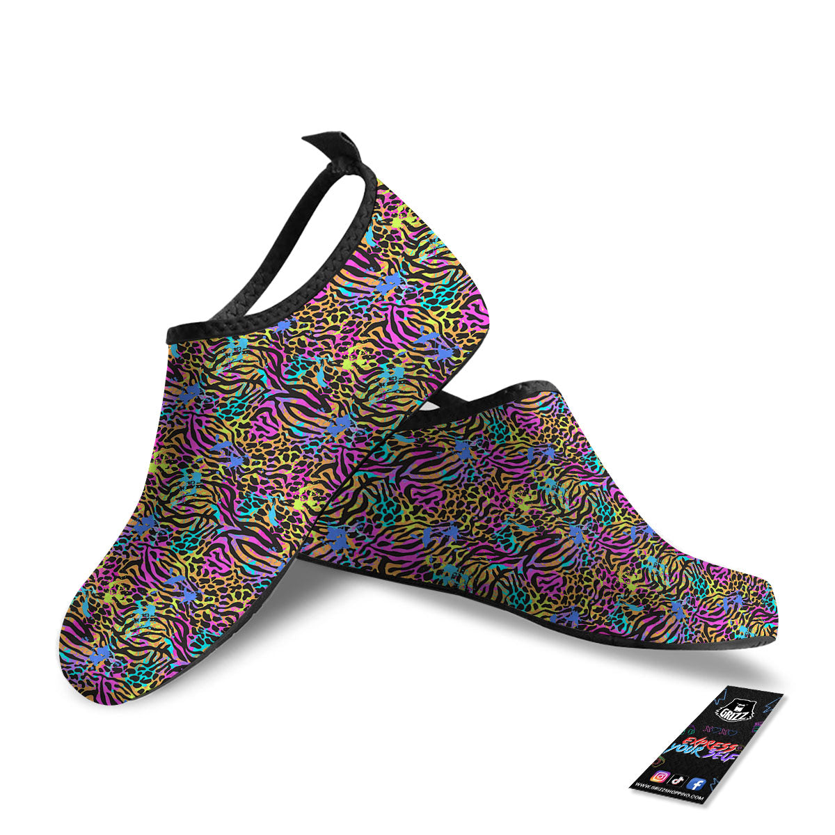 Leopard Zebra Colorful Print Pattern Water Shoes-grizzshop