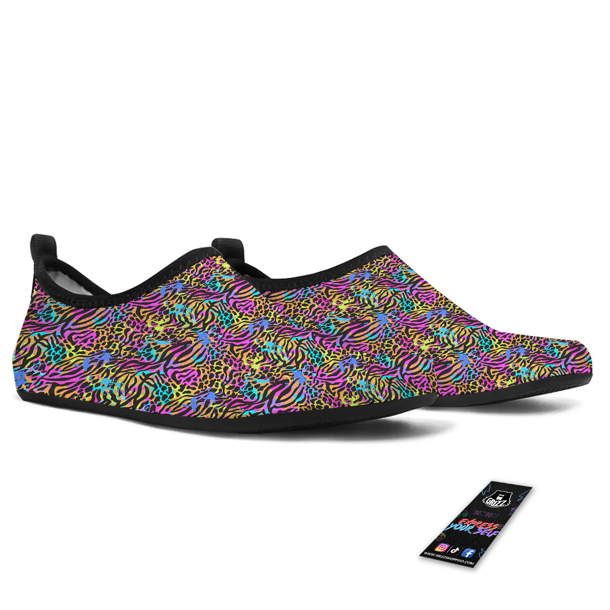 Leopard Zebra Colorful Print Pattern Water Shoes-grizzshop