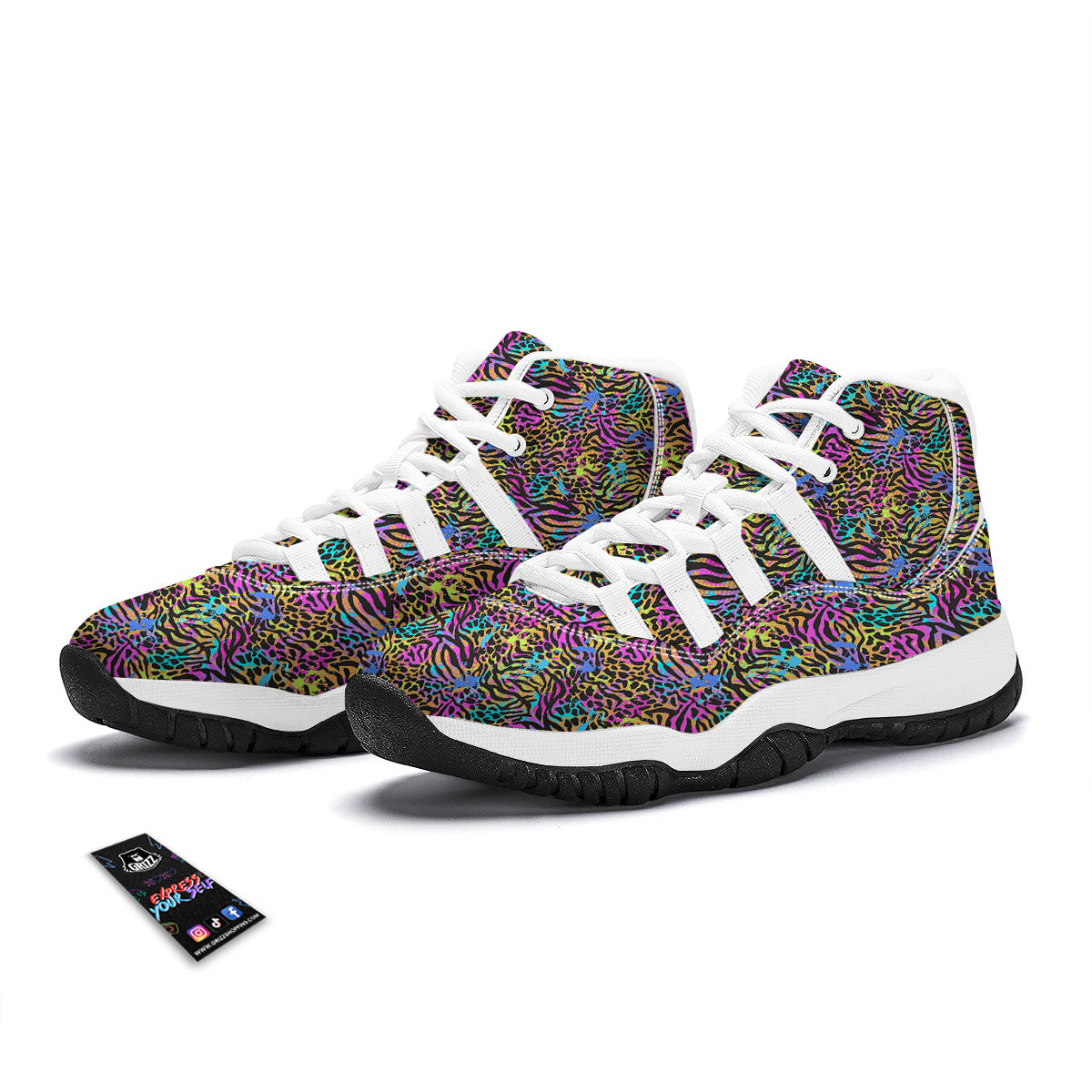 Leopard Zebra Colorful Print Pattern White Bball Shoes-grizzshop