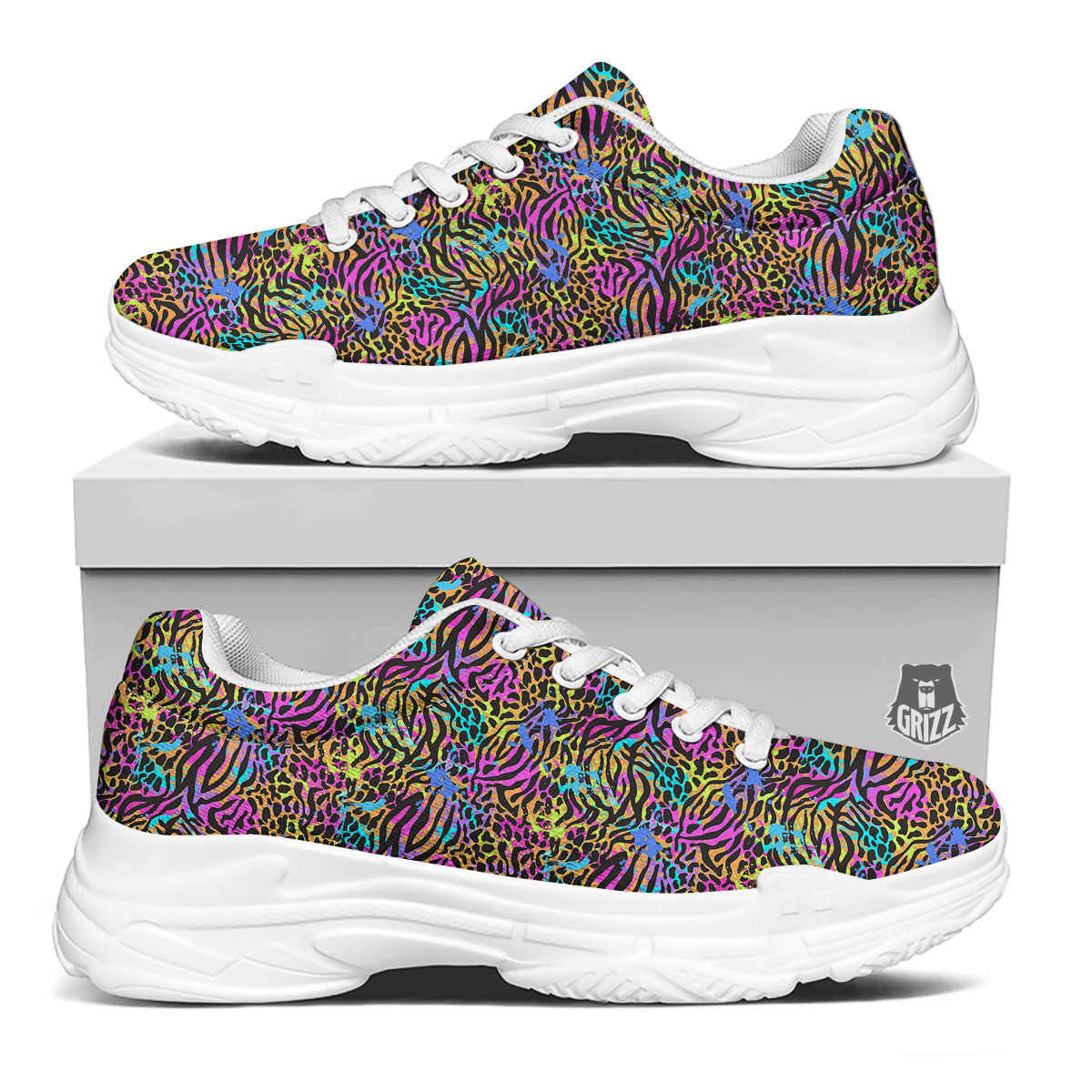 Leopard Zebra Colorful Print Pattern White Chunky Shoes-grizzshop